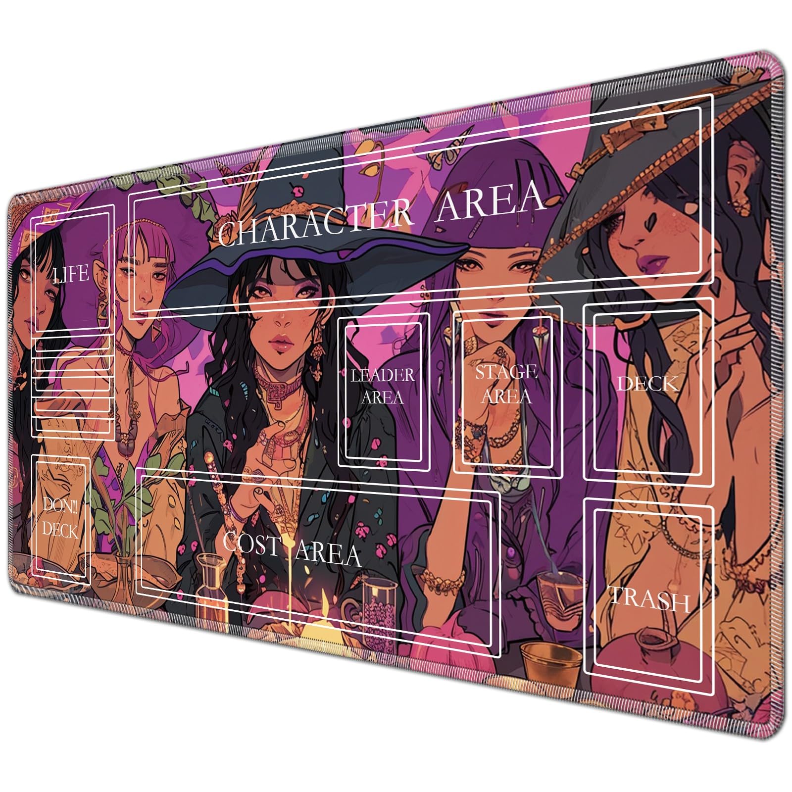 JANENFNA TCG Playmat with Magic Zones 24 x 14 inches Mousepad Compatible for OPCG CCG Trading Card Game Play Mats Smooth Rubber Surface Magic The Gathering Play Mat, Cool Girls