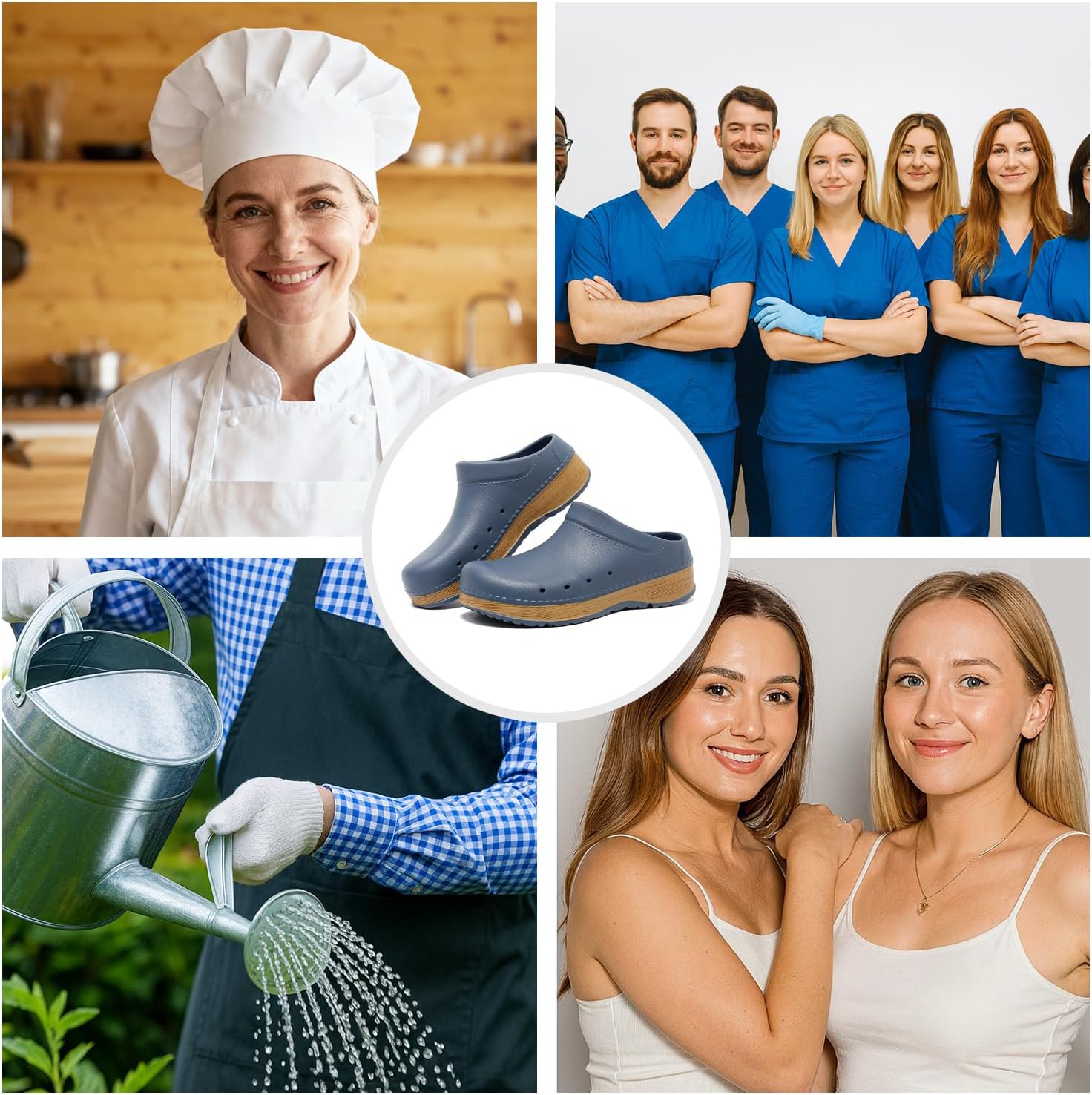 youermei Slip-On Men's Clogs Women's Mules, Lightweight Work Sandals with Removable EVA Footbed, Arch Support, Non Slip Closed Toe Chef Nurse Shoes, Comfortable Cork Slides - Image 6