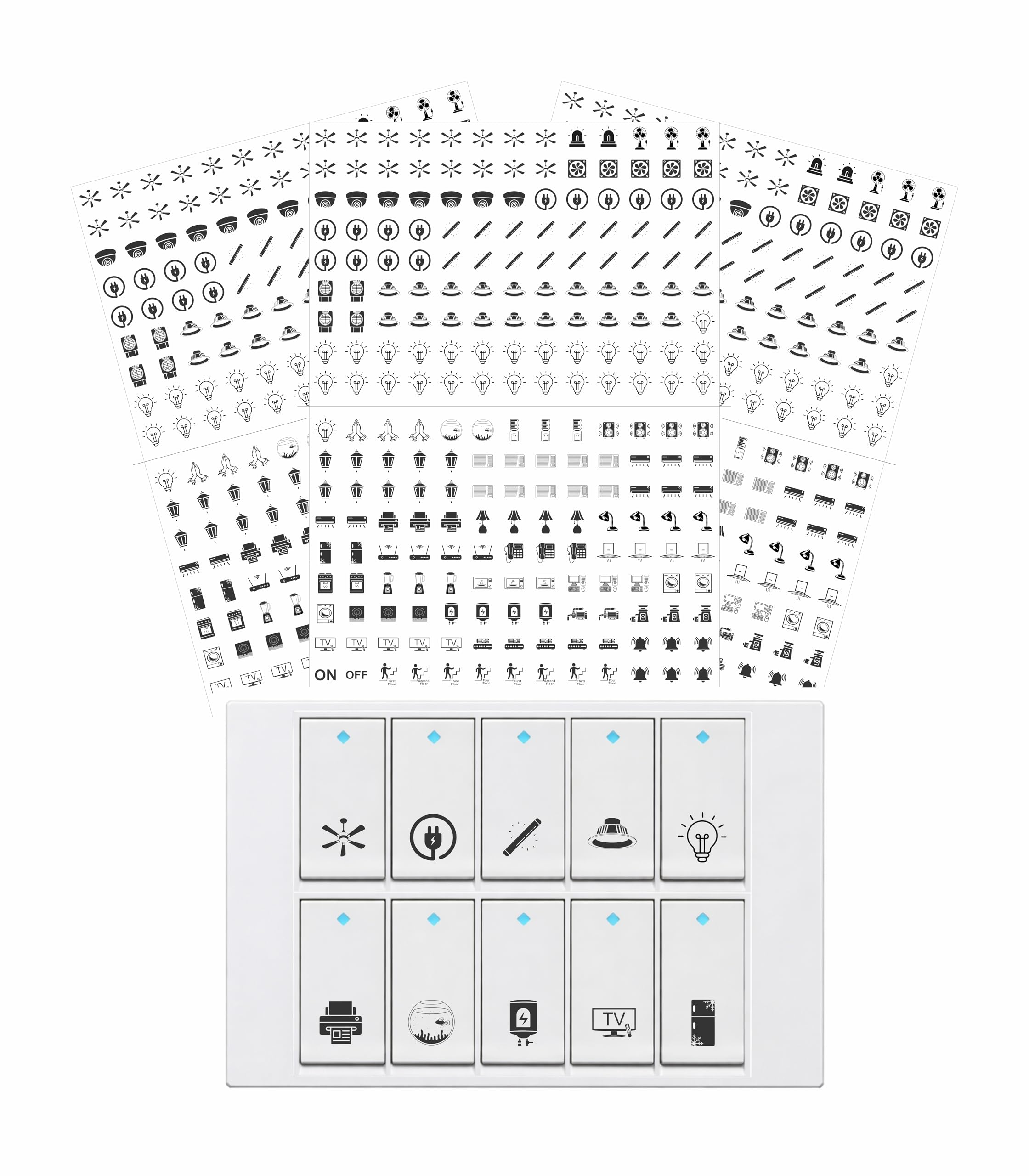 Bleus® Vinyl 468 Switch Board Button Plastic Surface Stickers for Home, Removable 41 Icons for Fan Light Fridge AC, Decorative Switch Stickers for Switchboard (468, Switch Stickers)