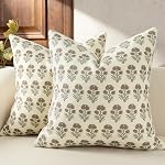 Floral Pillow Covers 18x18 Set of 2, Country Botanical Throw Pillow Cover for Sofa Couch Bed Living Room, Rustic Vintage Flower Cushion Covers Cottage Home Decor,Vintage Walnut