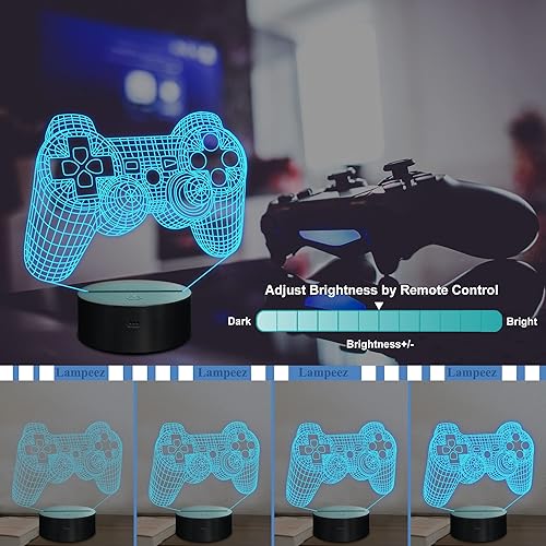 Miniatura 7 de Lampeez - Lámpara 3D Gamepad de consola de juegos, luz nocturna, lámpara de ilusión 3D para niños, 16 colores cambiantes con control remoto, regalo
