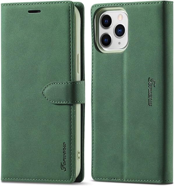 LOLFZ Wallet Case for iPhone 12, for iPhone 12 Pro Case, Vintage Leather Case Card Holder Kickstand Magnetic Closure Flip Case Cover for iPhone 12 iPhone 12 Pro 6.1 inch - Green