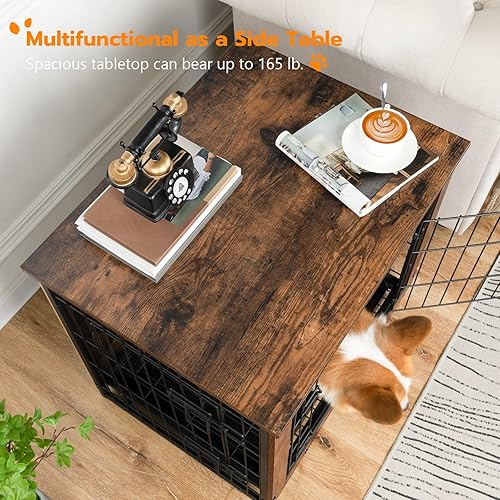 Miniatura 3 de HOOBRO Muebles de jaula para perros, perrera decorativa para perros, muebles de madera para mascotas con bandeja extraíble, uso doméstico e