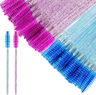Mascara Wands 100 Pcs Disposable Eyebrow Brush Applicator Glittered Eye Lash Brush Eyebrow Spoolie Brush Makeup Brush for EyeLash Extension and Makeup (Blue,Purple)