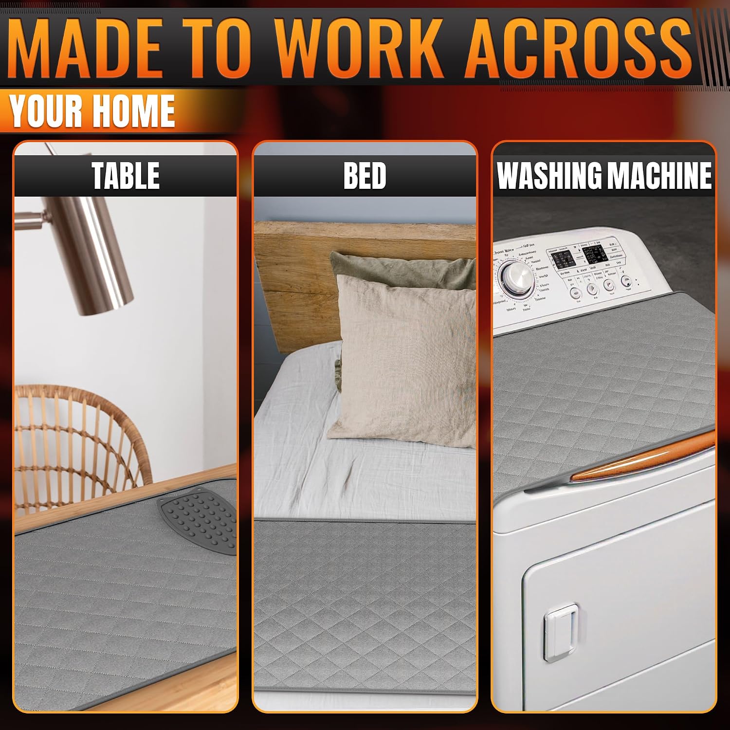 3-in-1 Portable Ironing Mat for Table Top, Washer & Dryer with Magnetic Edges - 39.8"x18.3" Ironing Pad, 4-Layer Heat Protection, Silicone Iron Rest Pad - Heat Resistant Surface for Quilting & Travel