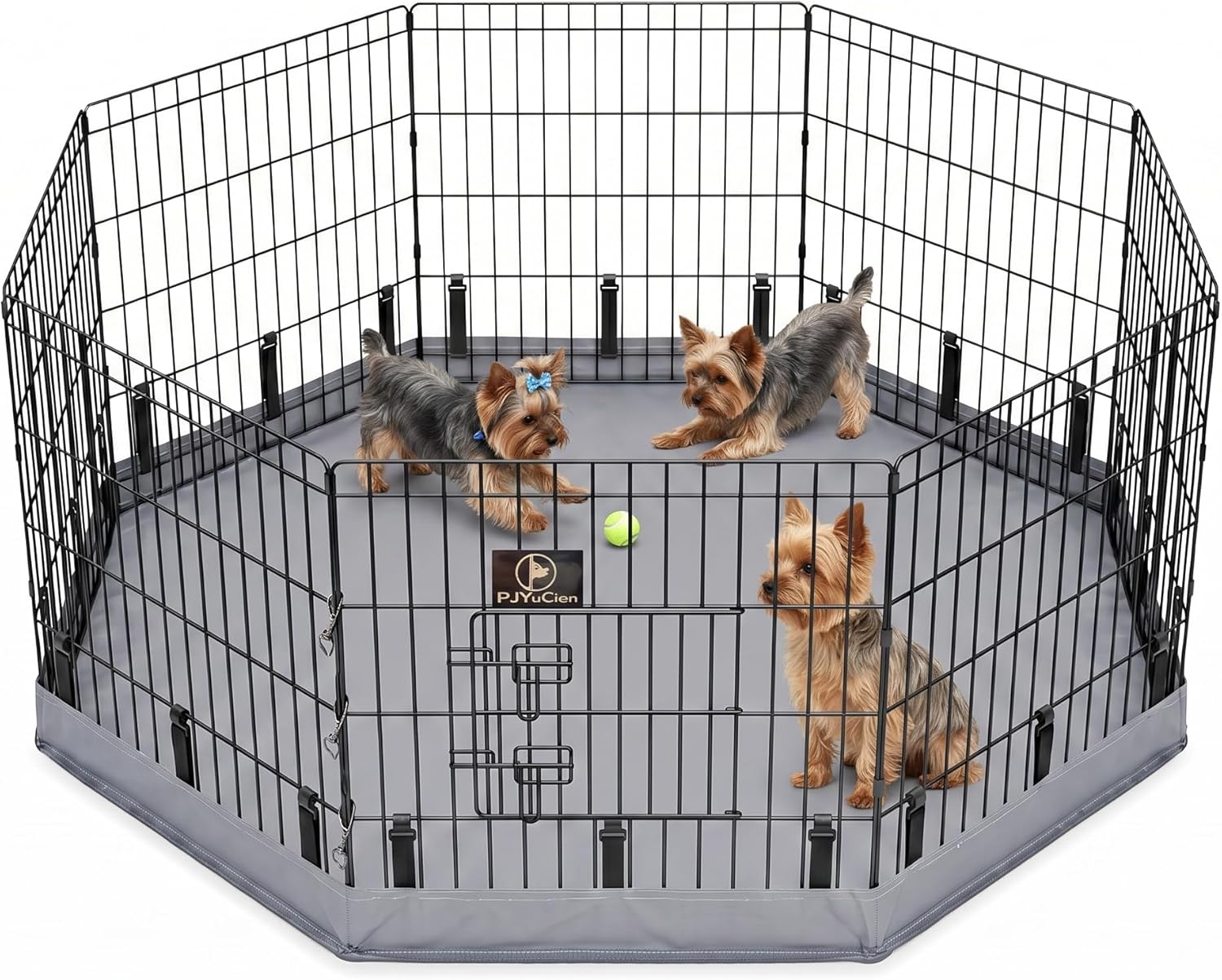 PJYuCien Dog Playpen with Bottom Pad - Metal Foldable Exercise Pen, 8 Panels 24" H x 24" W Indoor Outdoor Pet Fence Puppy Crate Kennel, Gray