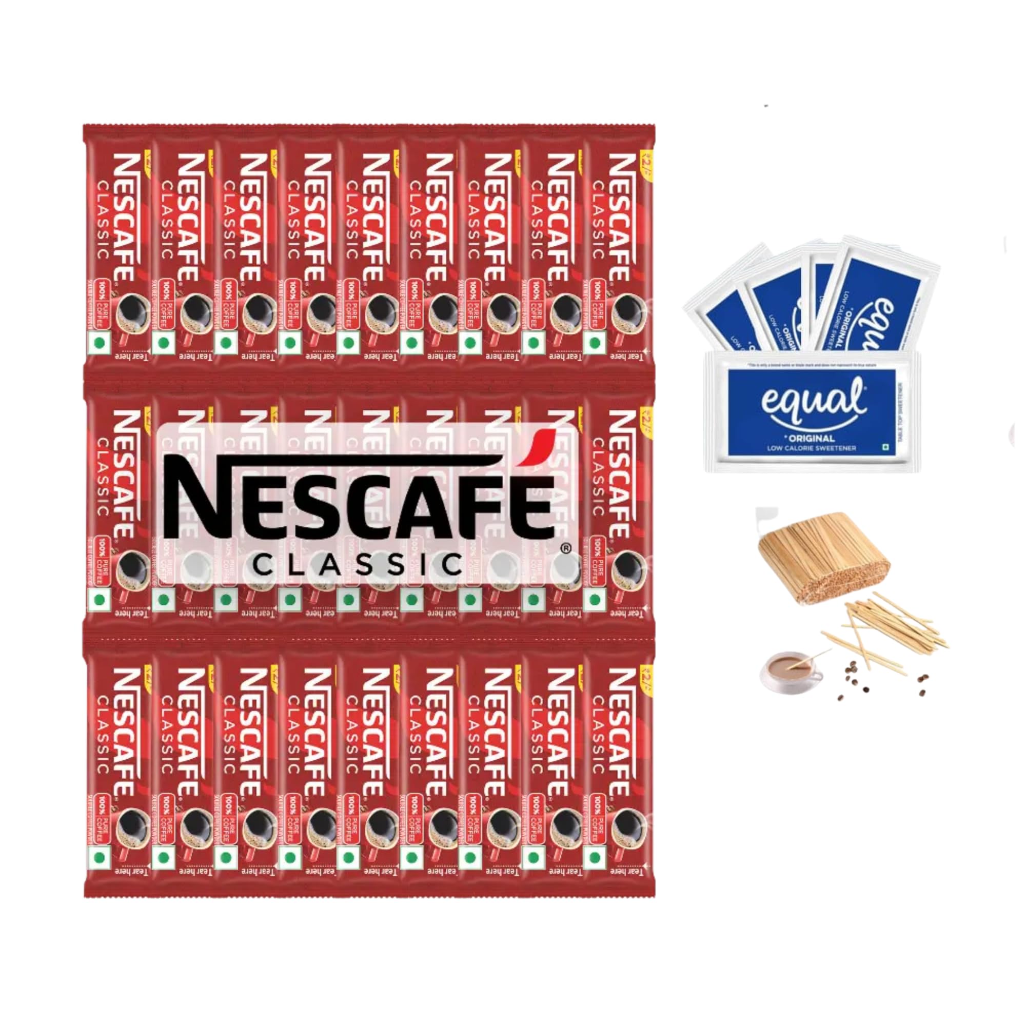 Nescafe Instant Coffee Sachets Combo with 100 Wooden Stirrers & 5 Equal Sugar Sachets | On-the-Go Coffee Kit | Office & Travel Use | Single Serve Packs (88, Pack of 88)-picture-31