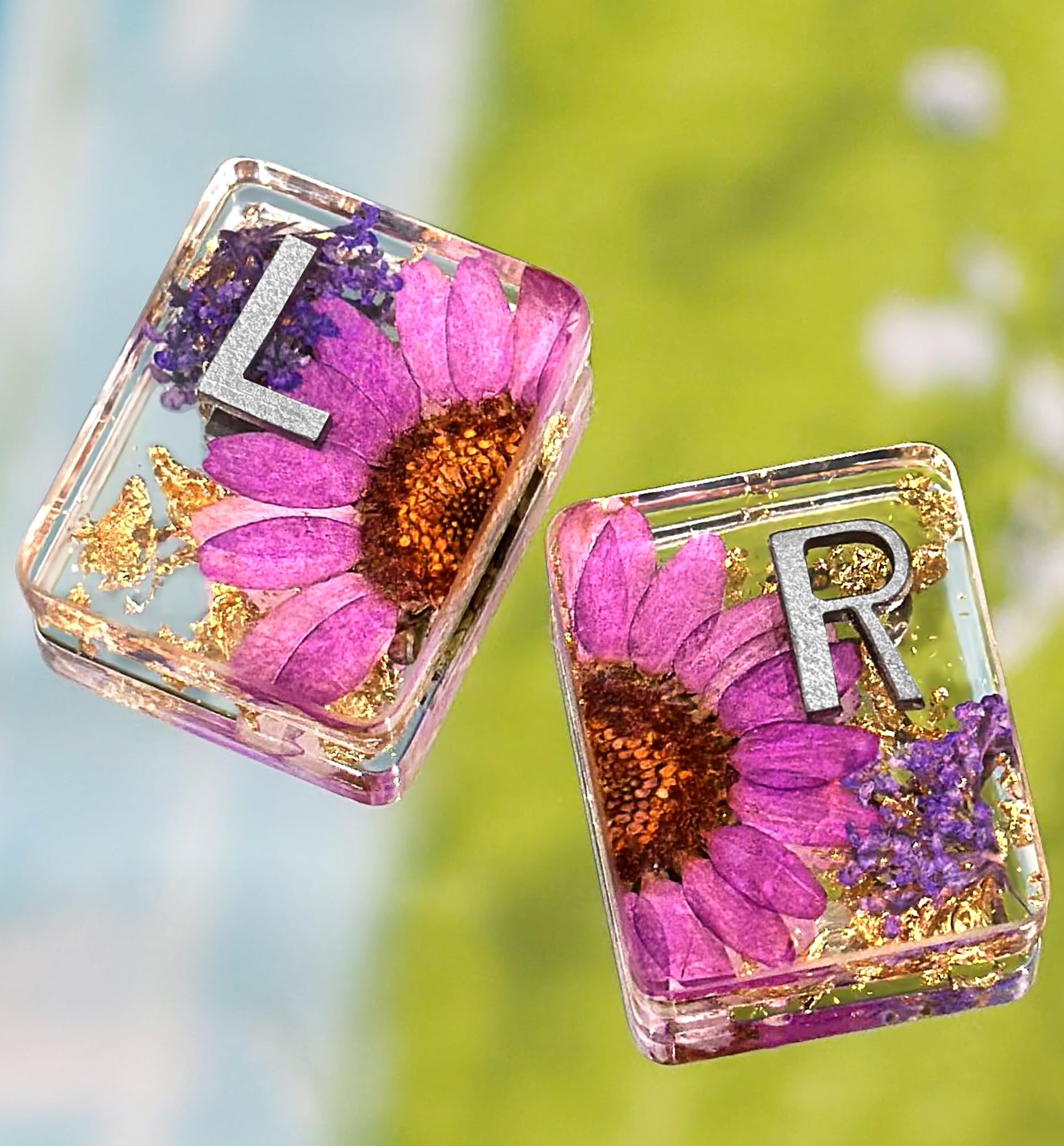 Plifal Xray Markers with Lead Initials Flower - X-ray Markers Purple Dried Floral Glitter in Resin Radiology Include Reusable Adhesive Tapes to Nurse Radiologist Badge Reel Buddy, Easy to Identify