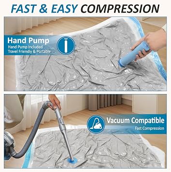 Cozy Essential Vacuum Storage Bags, 80% Compression Vacuum Seal Space Saver Plastic Packaging Bags for Clothes, Blankets, Pillow, Bedding, Comforters, Sealer Clothing Storage,20 Combo