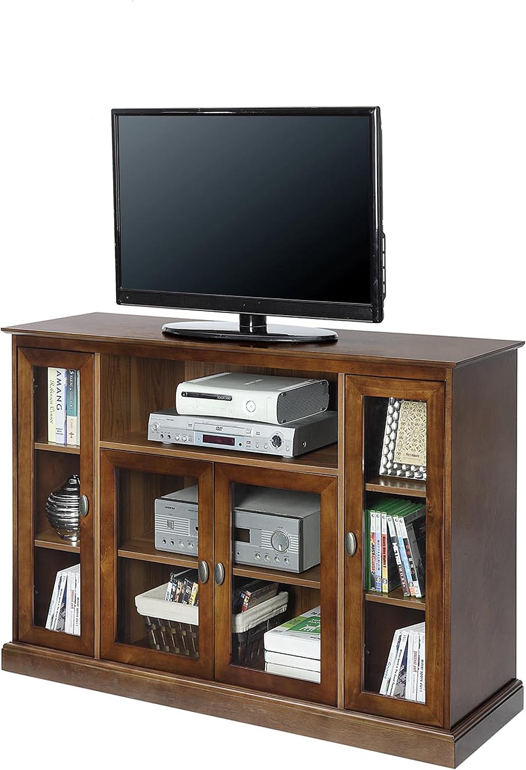 Convenience Concepts Summit Highboy 60 inch TV Stand with Storage Cabinets and Shelves, Dark Walnut