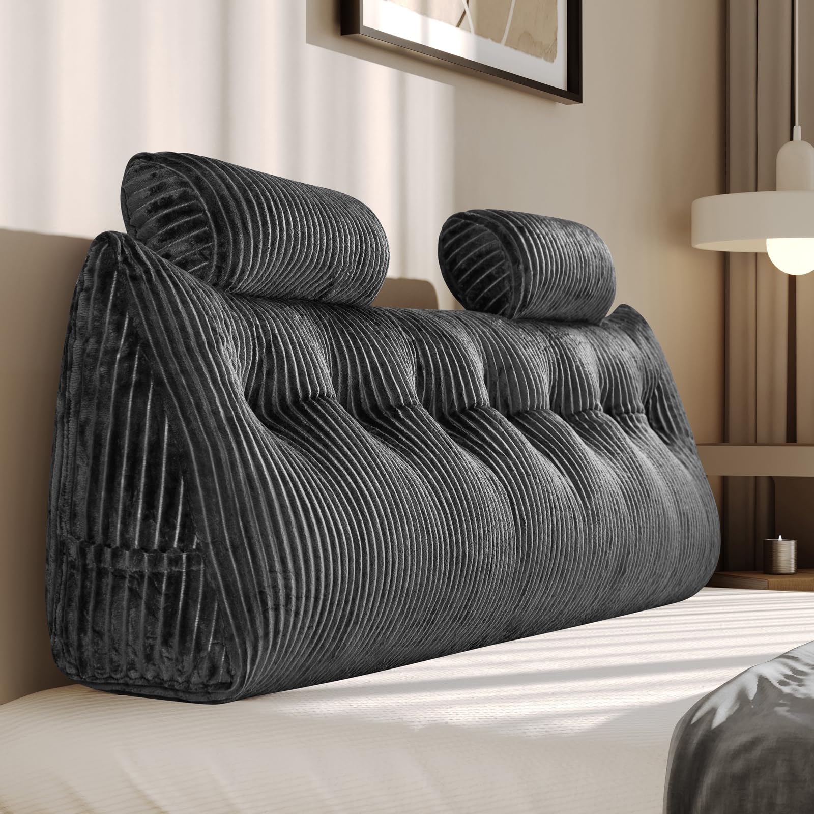 Z-hom Large Wedge Back Pillows, Headboard Triangular Rest Reading Pillow, Lumbar Support Cushion Waist Backrest, Soft Sofa Daybed Positioning Bolster(Grey, 200 cm) — image 1