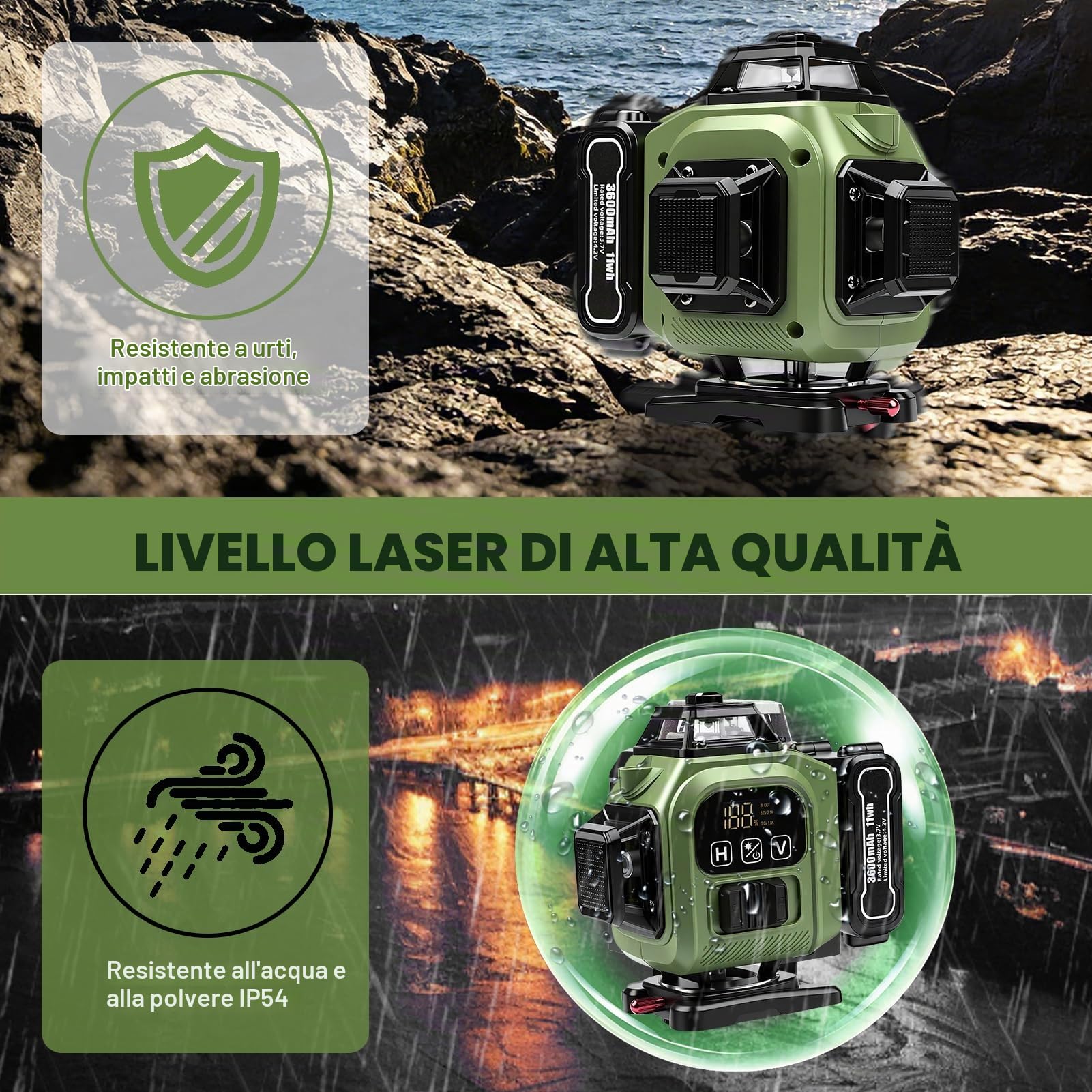 Livella Laser Autolivellante 4D 16 Linee con treppiede, Laser a linee incrociate a 4x360 gradi, batteria da 3600 mAh*3, Livellamento Automatico, per fai da te, Decorazione di interni ed esterni