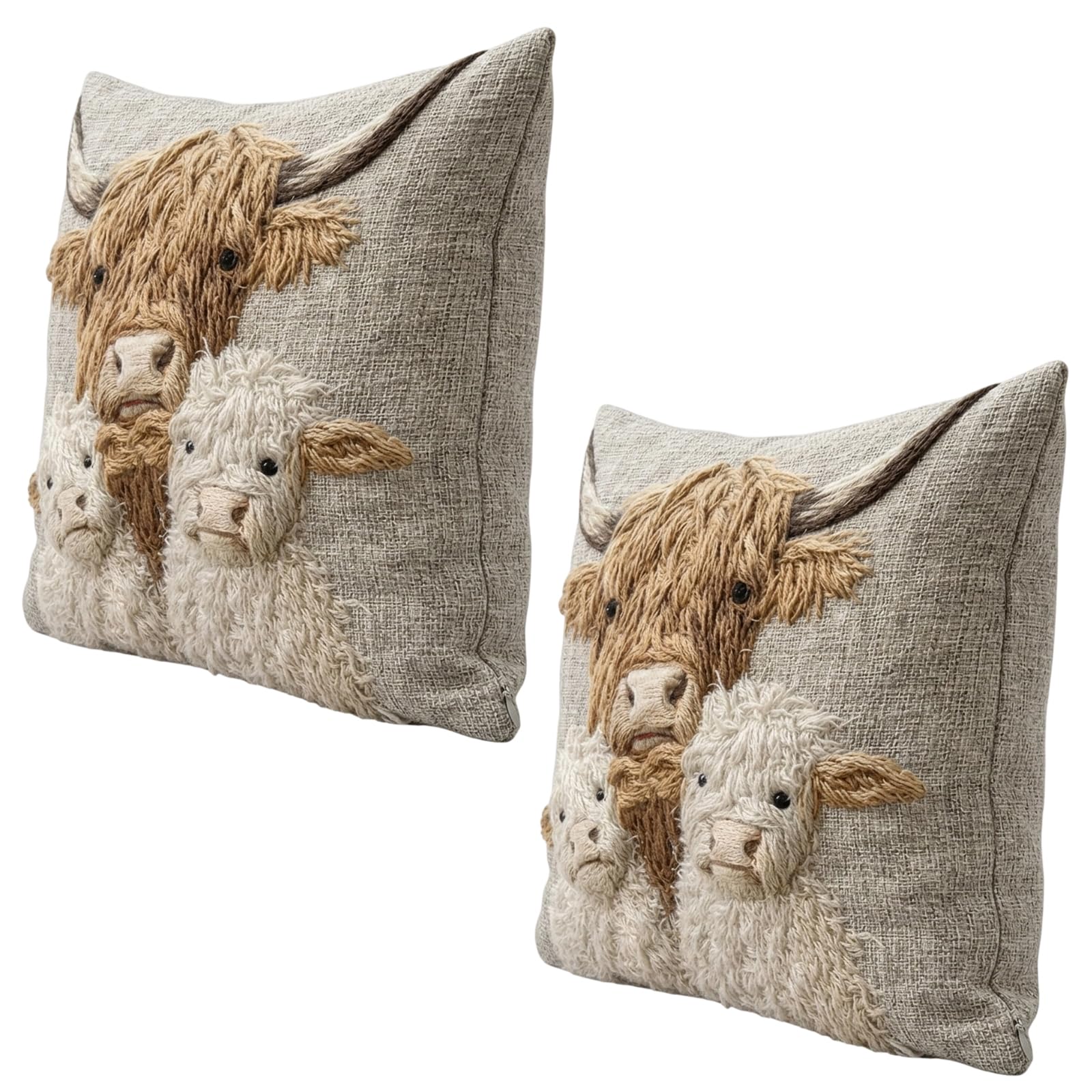 ZISHAN 2 Pcs Highland Cow Cushion Covers, Farmhouse Style Home Decor, Embroidered Design Pillow Highland Cow Cushions Cases for Sofa and Office, Soft Cushion Covers for Seasonal Decorating and Gift