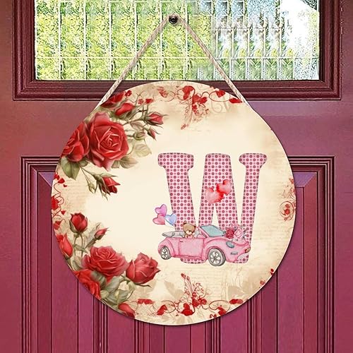 Miniatura 5 de Letrero de madera rústica con diseño de lunares rojos y rosados, con diseño de corazones y corazones para puerta, decoración del hogar, 16 x 16