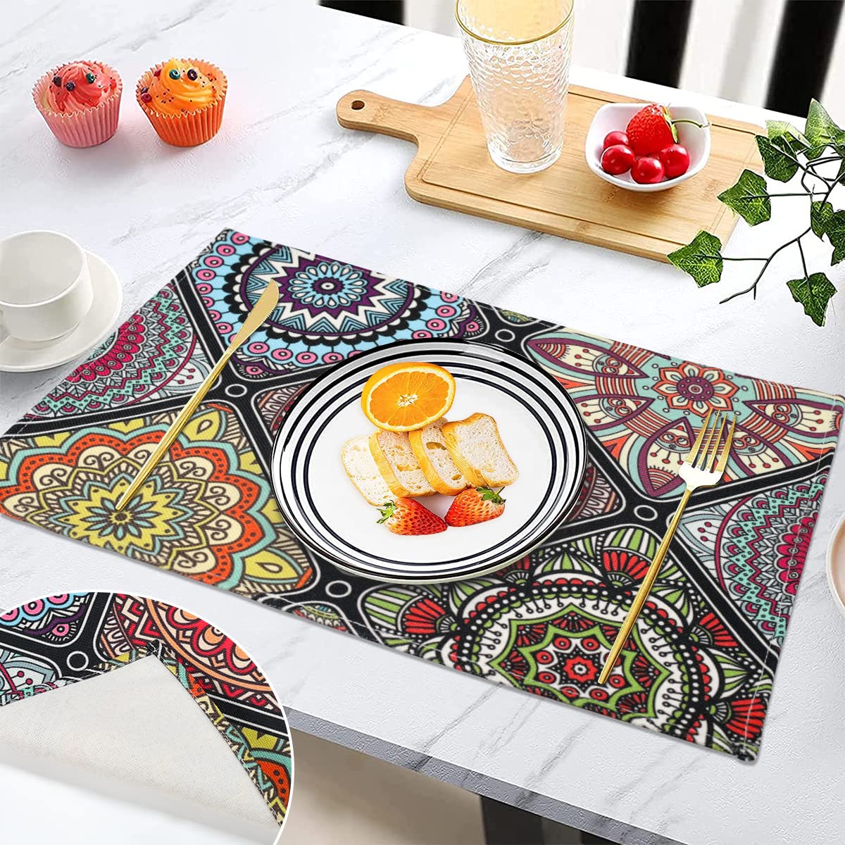 Tovagliette Mandala Set Di 4 - Tovagliette In Lino Impermeabili Antiscivolo 45x32 Cm - Foto 8