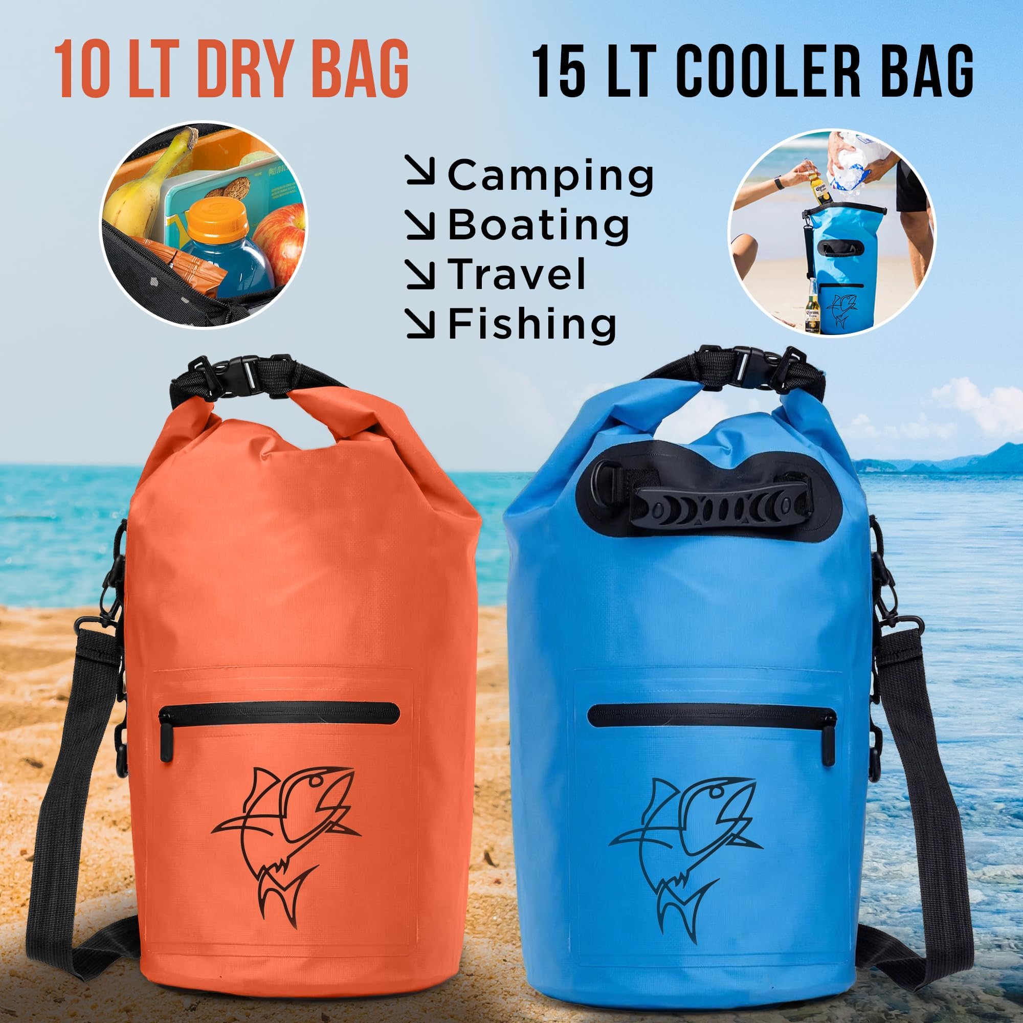 Wasserdichter Rucksack (2 Stück) - 10L/15L Dry Bag Rucksack Wasserdicht, Kleine Trockentaschen für Camping, Bootfahren, Reisen, Angeln