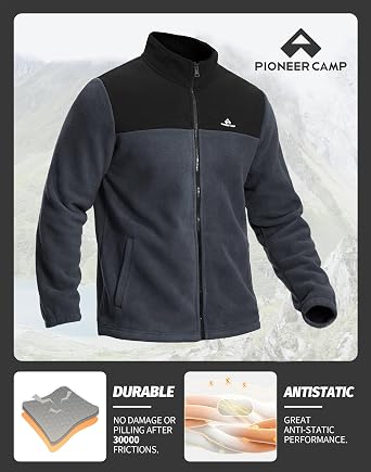 Pioneer Camp Fleece Jacket Men,Lightweight Full Zip Fleece Jacket Polar Windproof Winter Climbing Outwear Coat with Pocket