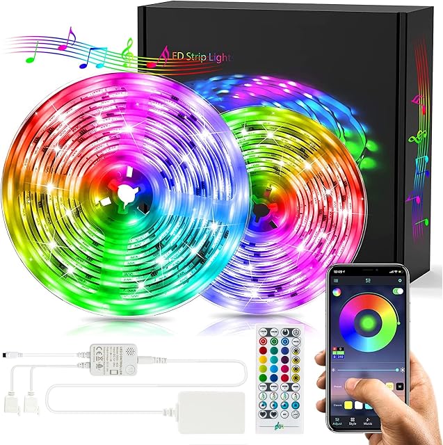 UALAU 20M LED Strip Lights, APP Control Music Sync LED Light Strip Kits with Remote and Control Box, 5050 SMD Color Changing RGB LED Lights for Bedroom, Room, Kitchen, Ceiling and TV