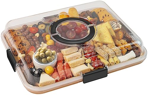 Charcuterie Board with Clear Lid, Travel Portable Cheese Board Charcuterie