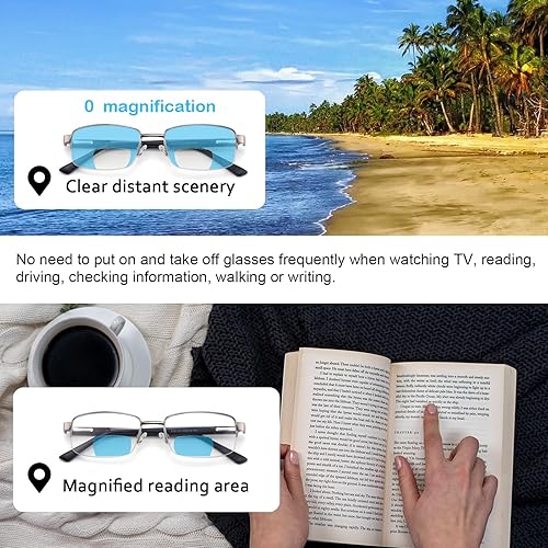 Miniatura 3 de Missfive Paquete de 2 lentes de lectura bifocales de alta calidad para hombre, bloqueo de luz azul, marco de metal para lectura frente a la