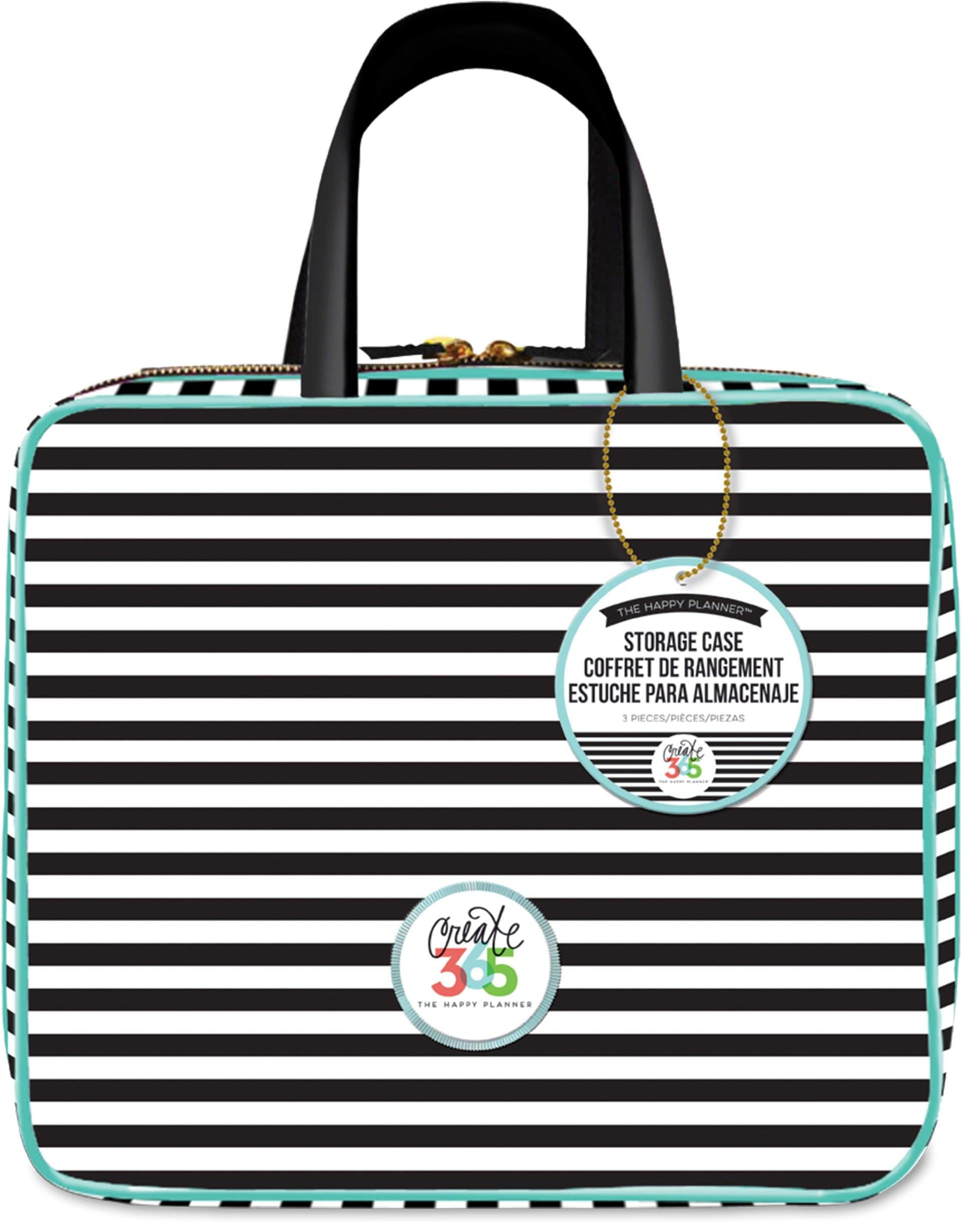 me & my BIG ideas Storage Case - The Happy Planner Scrapbooking Supplies - Black & White Stripe - Holds Your Planner & Accessories - Zippered Bag with Handle & 2 Removable Pouches - 12 x 10.5 x 4 in.