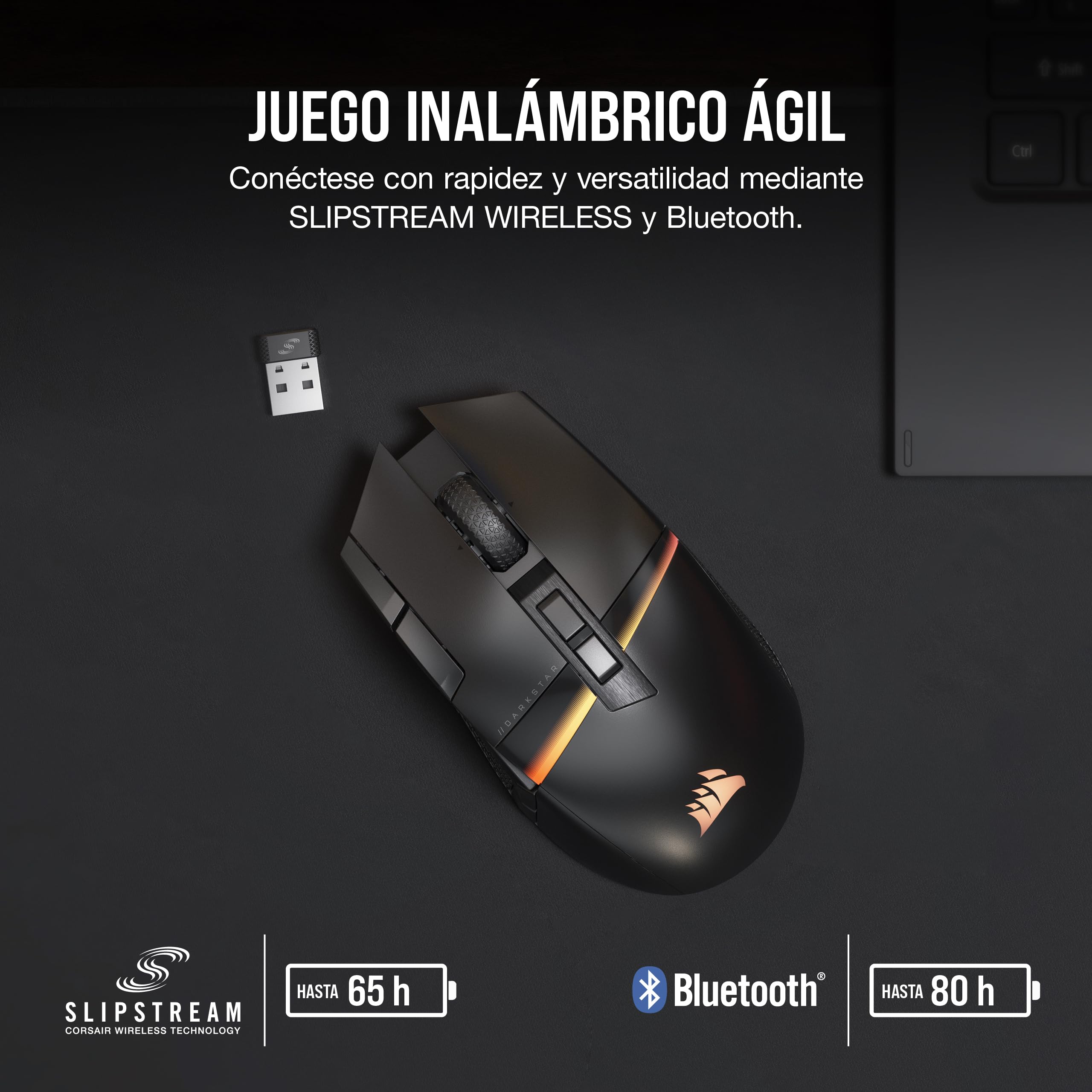 Corsair DARKSTAR Ratón Inalámbrico RGB para Juegos MMO - 26.000 PPP - 15 Botones Programables - Batería hasta 80 Horas - Compatible con iCUE - PC, PS5, PS4, Xbox - Negro