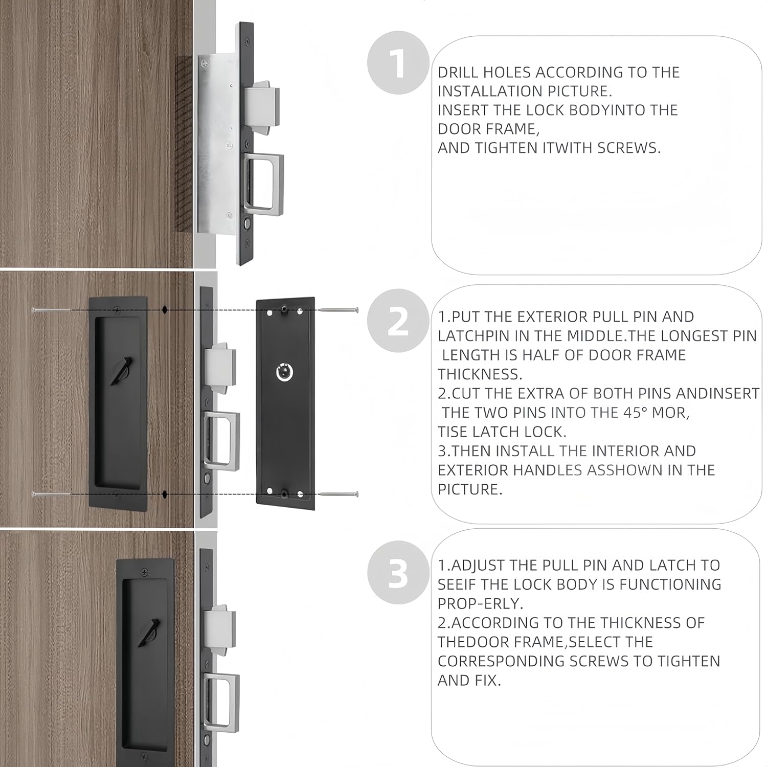 Hoconnie Pocket Door Privacy Lock,Recessed Handle Latch,Invisible Finger Flush Pulls with Edge Pull for Pocket Doors, Folding&Sliding Doors(Black)