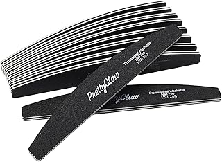 PrettyClaw | 10pc Professional Nail File 180/240 Grit Black Half Moon Acrylic Nail Files Plastic Center Double Sided Emery Board for Nails Washable 7 inch Nail File