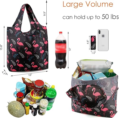 Vista 31 de BeeGreen Bolsas para comestibles, lavables a máquina, paquete de 12 bolsas extragrandes reutilizables, resistentes, plegables con banda Moss Marrs