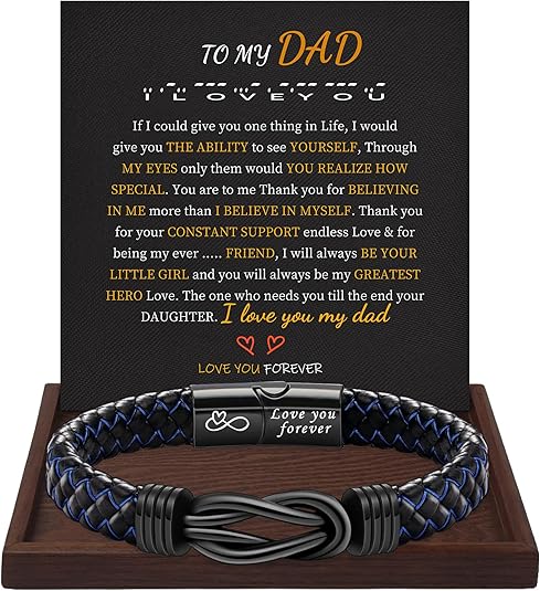 I Love You Gifts for Him Leather Bracelet for Men Knot Infinity Bracelets Valentines Day Gift for Husband Boyfriend Dad Son Grandson Anniversary Birthday Jewelry Graduation Gifts for Him 2024