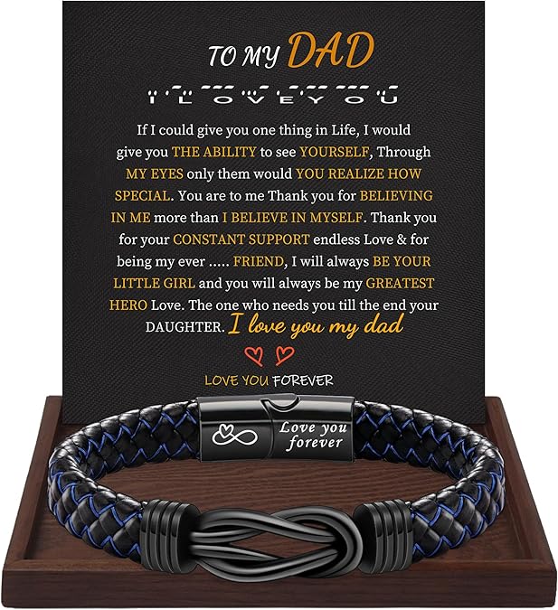 I Love You Gifts for Him Leather Bracelet for Men Knot Infinity Bracelets Valentines Day Gift for Husband Boyfriend Dad Son Grandson Anniversary Birthday Jewelry Graduation Gifts for Him 2024