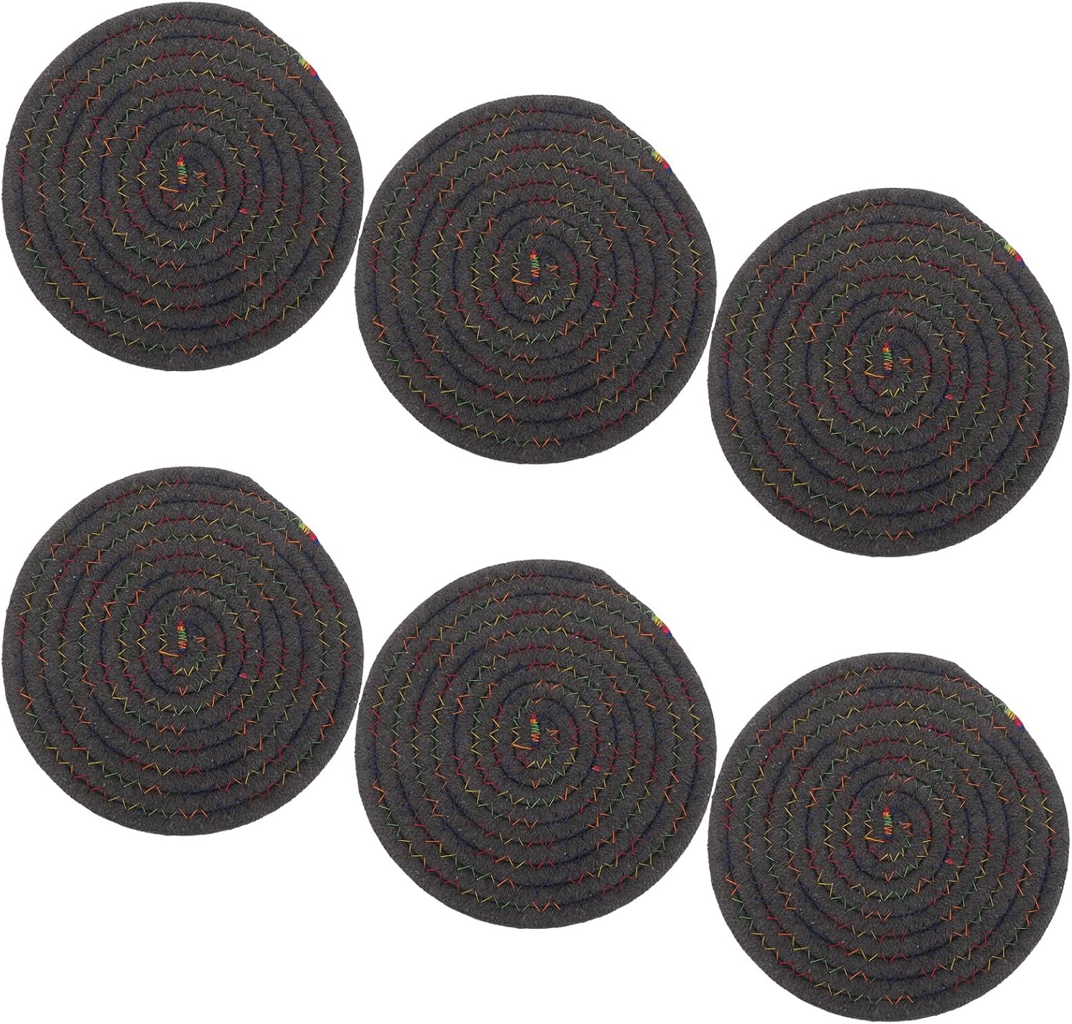 6pcs Cotton Rope Round Woven Heat Resistant Trivets 18cm Thick Insulated Pot Holders Kitchen Table Protectors for Hot Dishes and Dining Use