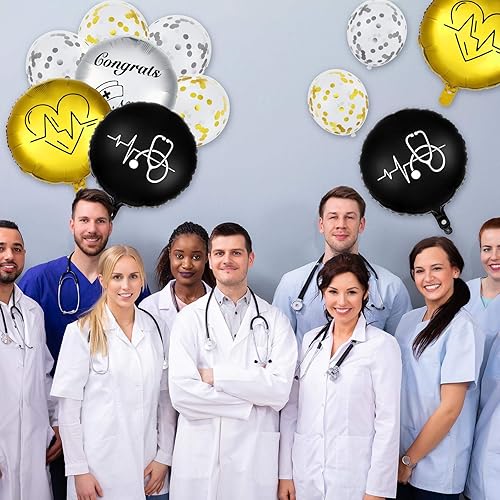 Miniatura 7 de 25 globos de graduación para enfermeras de 18 pulgadas y 12 pulgadas, globos de aluminio de enfermería con doble cara dorada y plata, decoración de