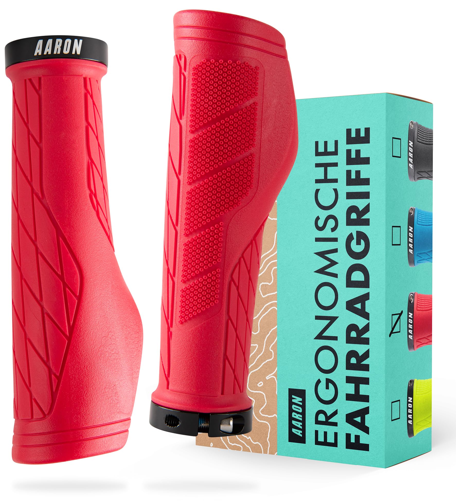 AARON FIT Fahrradgriffe mit Gel Dämpfung | Sportliche Lenkergriffe aus rutschfestem Gummi | Lock-On Lenkergriffe geeigent für E-Bike, Trekkingrad, Mountainbike, Crossbike, Fixie u.v.m. Rot