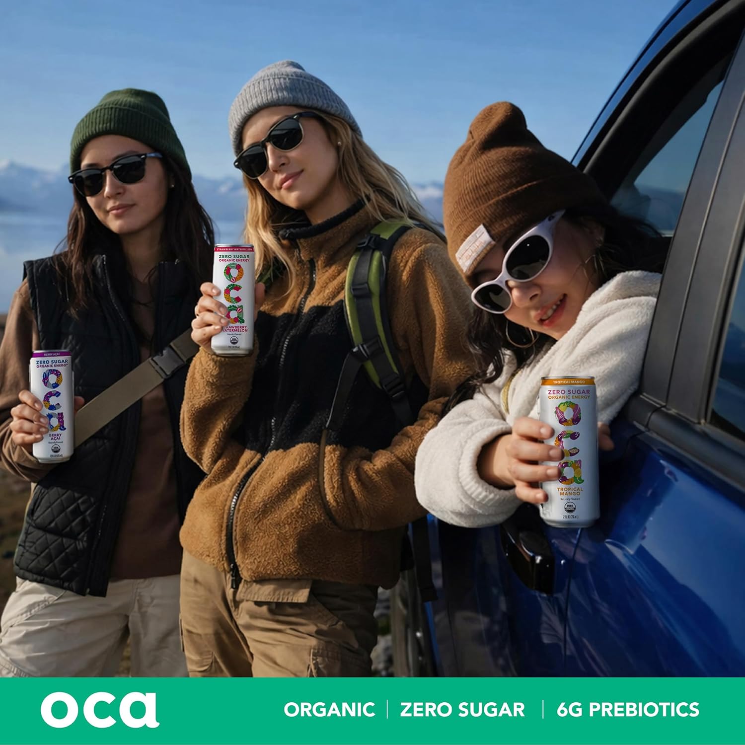 OCA ZERO 3-Flavor Variety Pack (Berry Acai, Tropical Mango, Strawberry Watermelon), Organic energy drink, zero sugar, gluten-free, vegan plant-based, 12 Fl Oz (12-pack) (12 Fl Oz, 3-Flavor Variety Pack)
