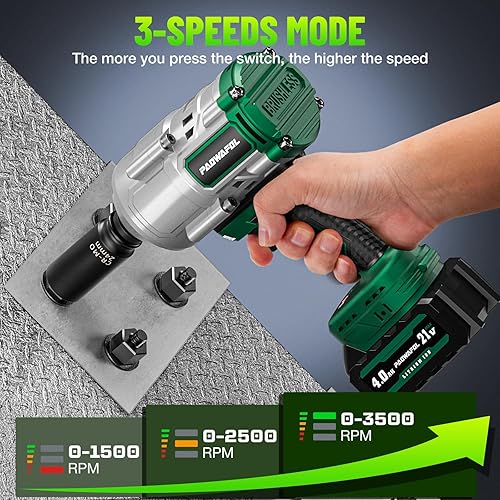 Miniatura 8 de Llave de impacto inalámbrica de 1200N.m (900ft-lbs), juego de llaves de impacto de 12, pistola de impacto de alto par de 12 pulgada con 4 enchufes