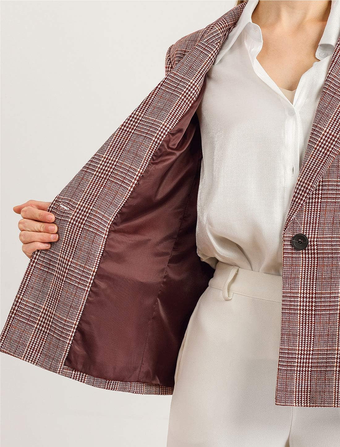 Allegra K Women's Notched Lapel One Button Boyfriend Blazer Suit Houndstooth Work Office Blazers Jacket
