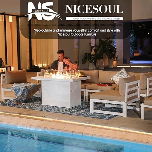 Miniatura 264 de NICESOUL 7 Piece White Powder-Coated Aluminum Patio Furniture with Fire Pit Table, 29 Inch Extra Wide Outdoor Sectional Sofa for 6, High-End Heavy