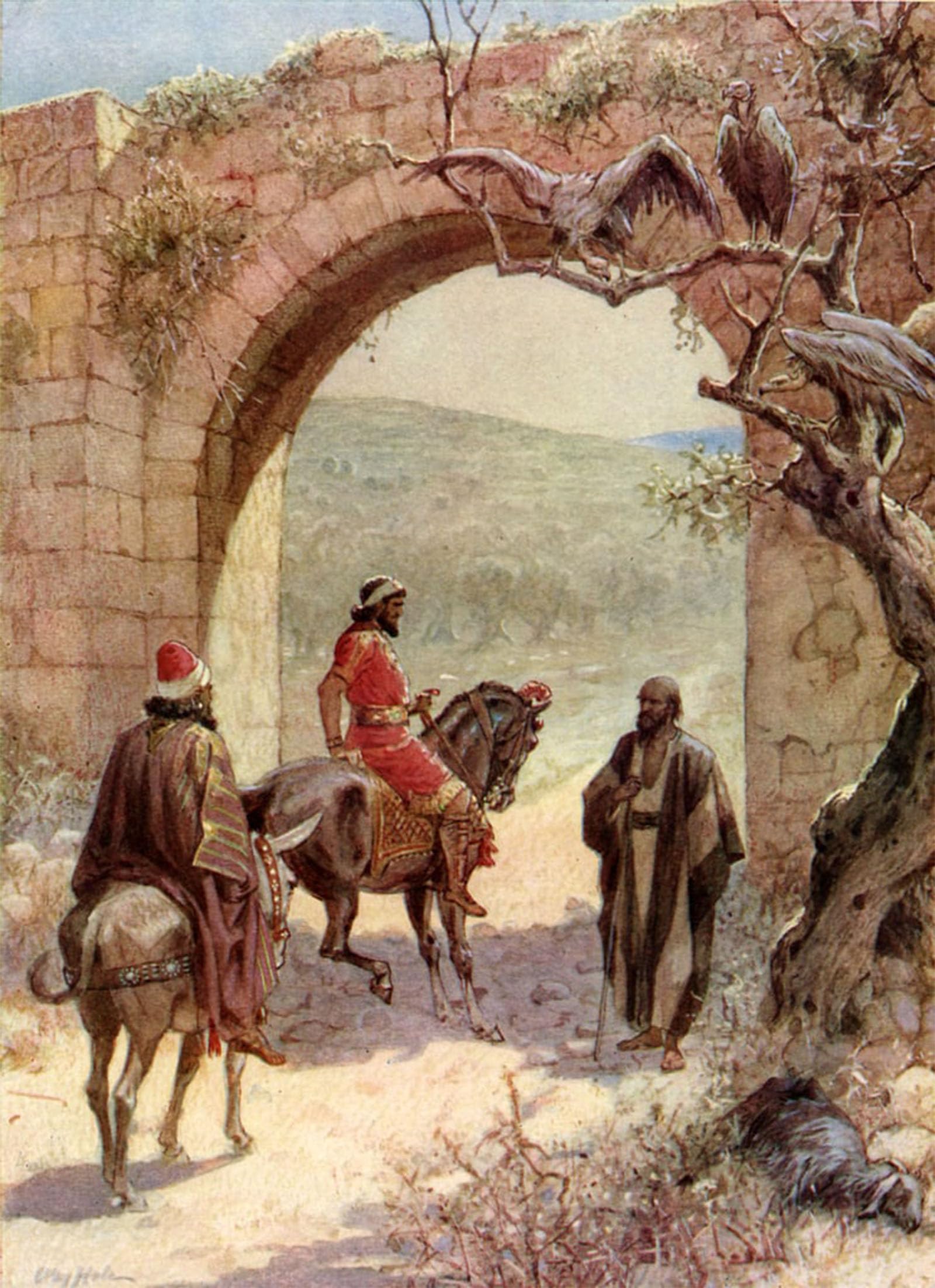 ARTXLXXBN Famous Painting Canvas Artwork Graffiti Print Ahab and Elijah Meet Bible by William Brassey Hole Portrait Canvas Image for Home Decor 60x90cm