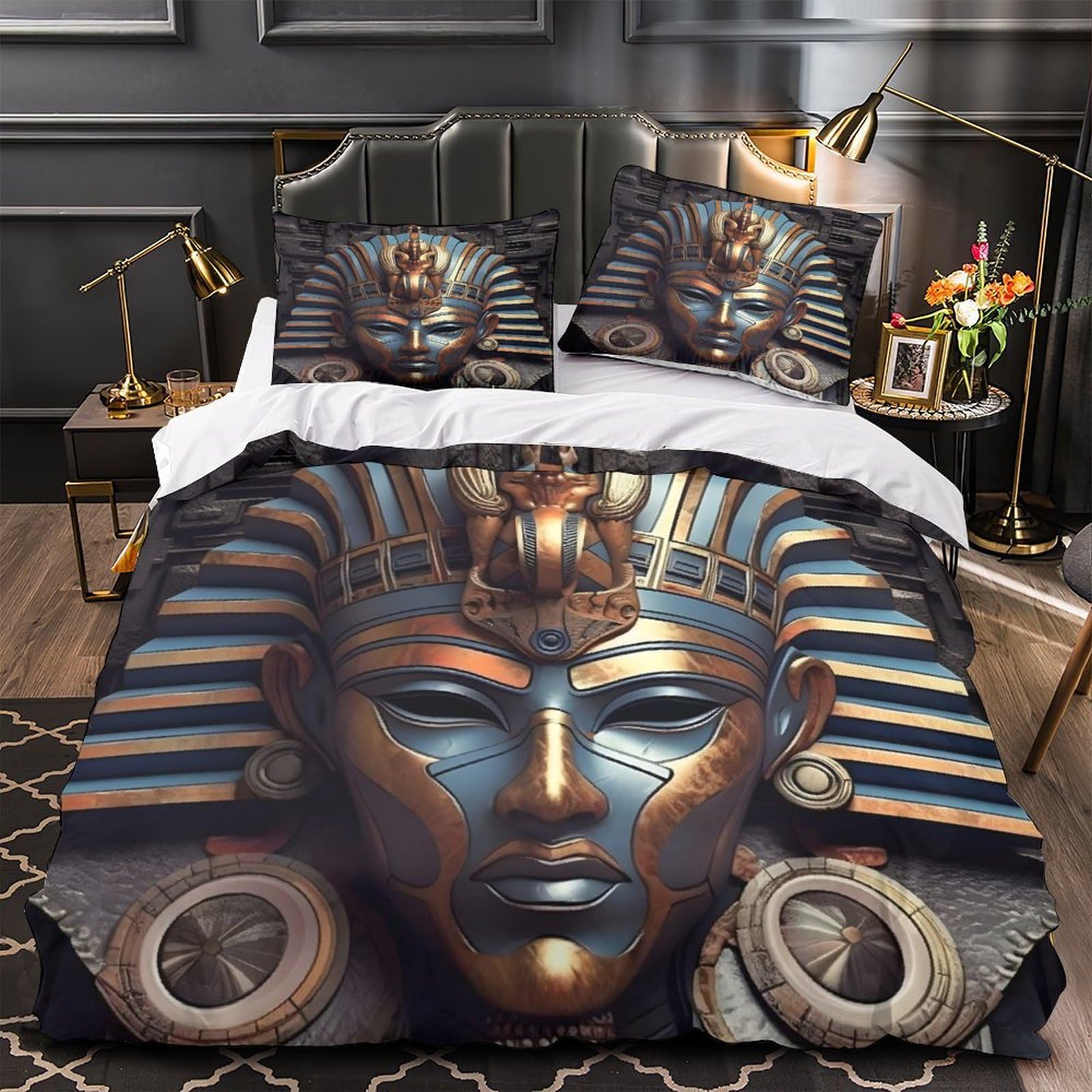 Housse de Couette Dieu de l'Égypte antique 3D lit double 260x220 cm hypoallergénique