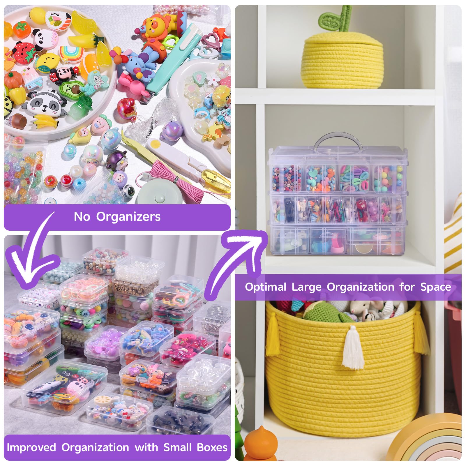 Funtopia Craft Storage Organiser 59 Pack, 3-Tier Stackable Storage Container Box With Lids And 56 Pcs Small Plastic Storage Box, Mini Clear Bead Storage For Jewelry Toys Arts Crafts Bead Small Parts - View #5