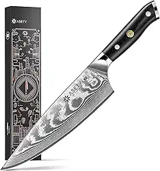 Faca de chef damasco: faca de chef japonesa afiada de 20 cm com núcleo de aço VG10, alça completa Tang G10, faca de cozinha profissional NSF segura para alimentos com bainha, caixa elegante de Natal