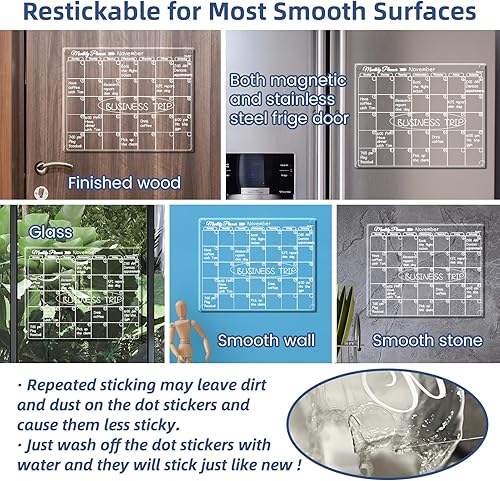 Miniatura 2 de Calendario mensual transparente no magnético para refrigerador, calendario mensual transparente de borrado en seco, se adhiere a la pared, vidrio,