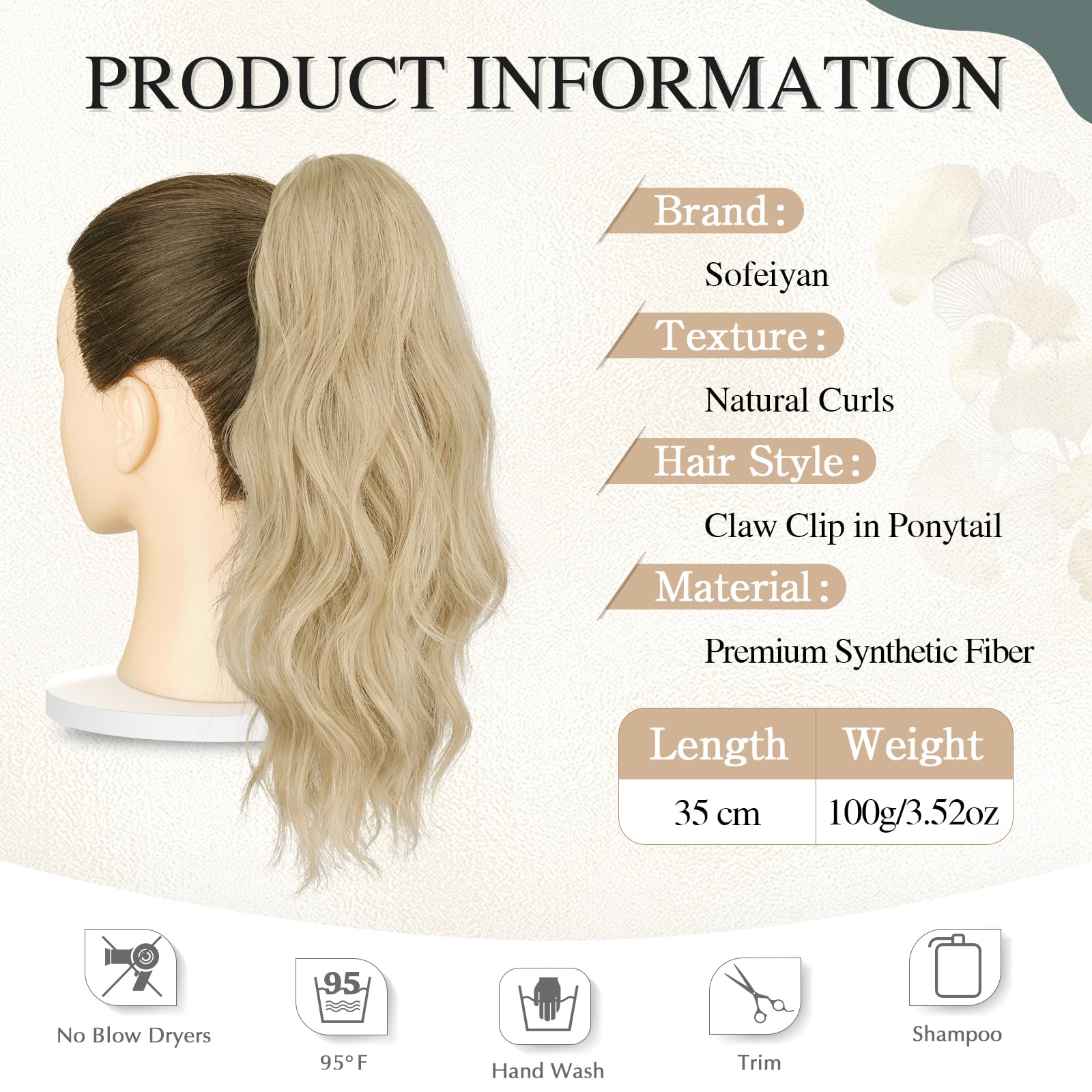 Sofeiyan Corto Artiglio Clip Ondulati Coda Cavallo Capelli Extensions 35cm Capelli Ricci Sintetici Parrucchino dall'Aspetto Naturale resistenti al calore Coda di Cavallo Posticci per Donne