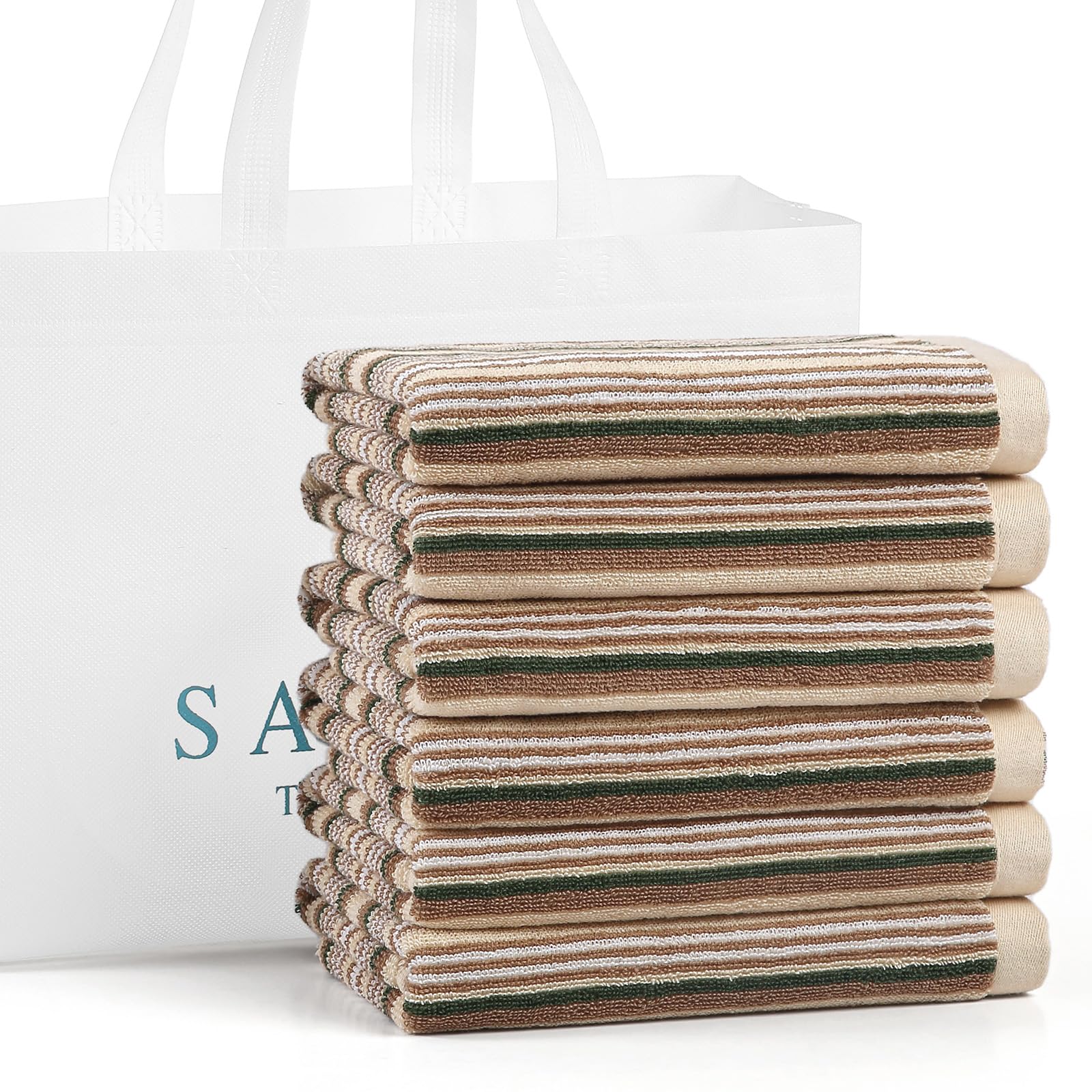 SALAS Premium Kitchen Dish Towels for Drying Dishes, Large Cotton Kitchen Towels, Stripped Terry Dish Cloths, Thick Highly Absorbent Towel Sets with