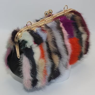 Multicolored Mink Bag - Unique Pattern, Dual Straps, Chain & Clasp - A/W Collection (Small, Striped)