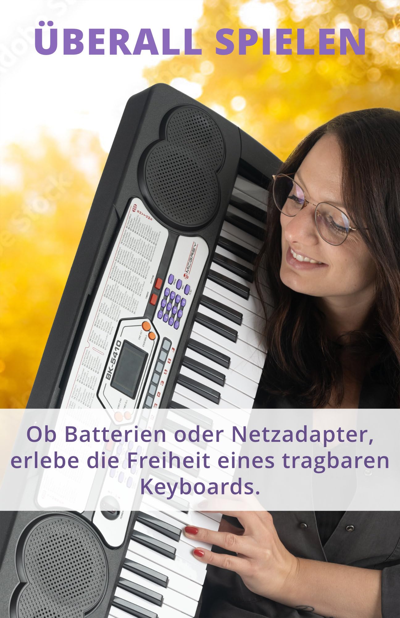 McGrey BK-5410 54 Tasten Keyboard inkl. Mikrofon zum Mitsingen (ideal für Kinder und Einsteiger, extra großes LCD-Display, 255 Sounds und Rhythmen, umfangreiche Lernfunktion, Kopfhöreranschluss) | Einsteiger-Keyboard mit 54 Tasten, LED-Display, 255 Rhythm