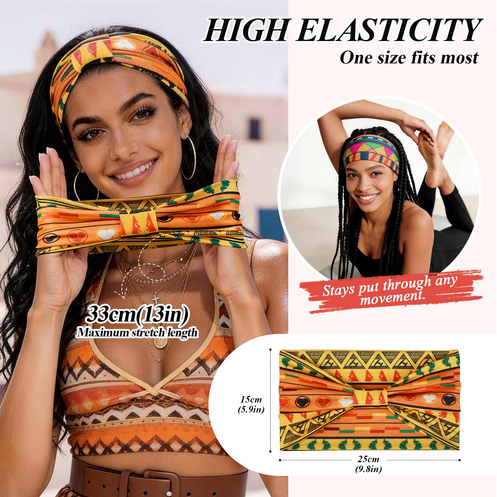 Africa fascia capelli donna, Elastico fasce per capelli 6 pezzi Boho fascette per capelli Yoga Headband accessori capelli donna