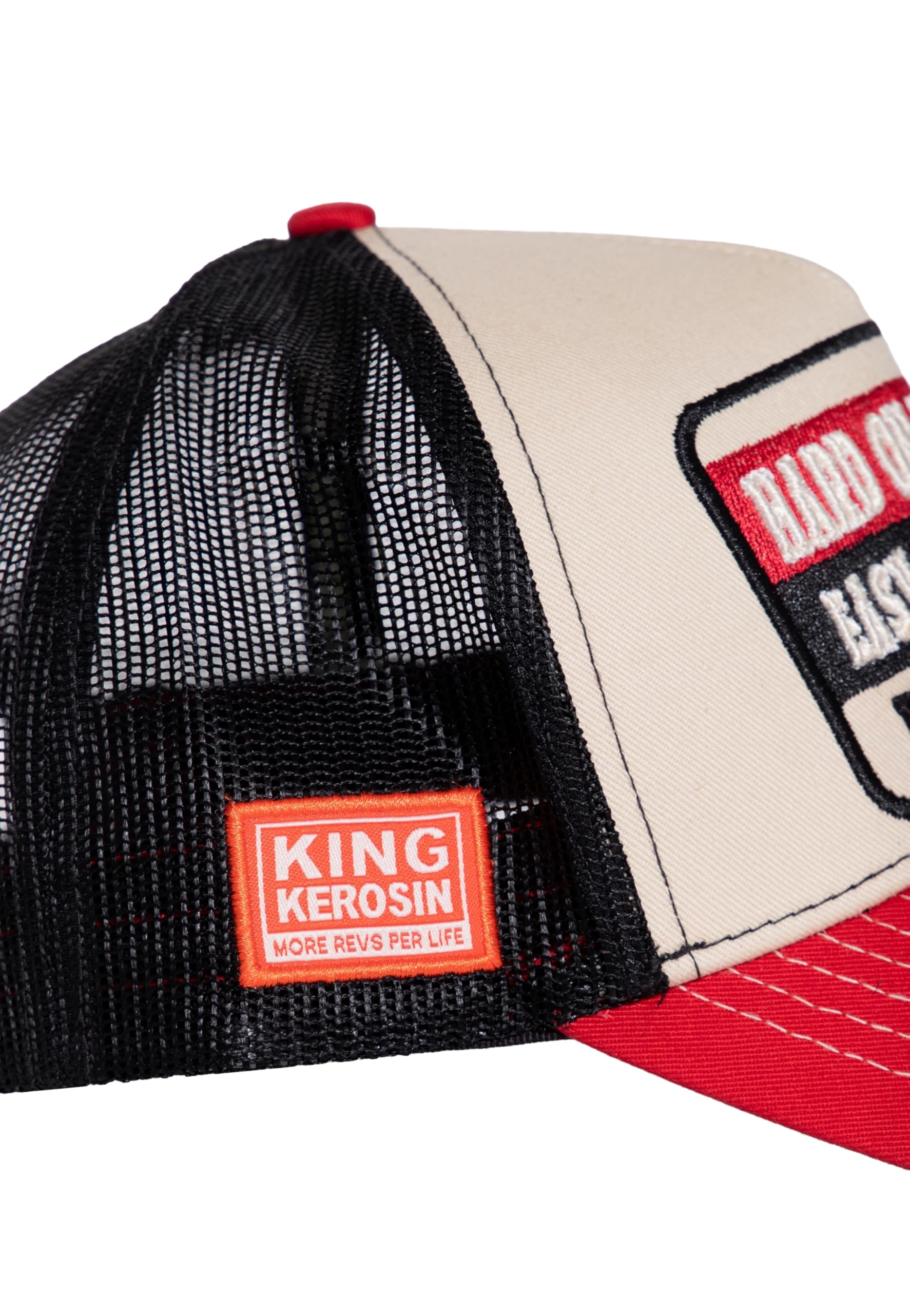 King Kerosin Męska czapka z daszkiem Trucker Mesh z naszywką · Retro czapka Snapback z wkładką z siatki, zakrzywionym daszkiem i regulowanym zapięciem · oddychająca i stylowa czapka Hard On The Woman