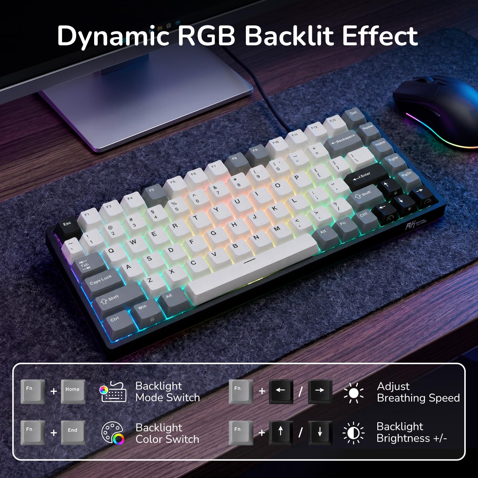RK ROYAL KLUDGE RK84 – przewodowa klawiatura mechaniczna do gier z 75% układem TKL, podświetleniem RGB i funkcją hot-swap, układ US QWERTY